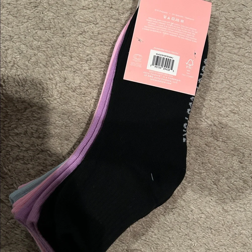 JUICY COUTURE Shortie Crew Socks 5 pairs 4-10 NWT